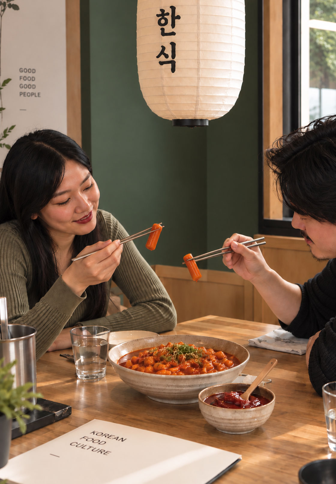 Clientes disfrutando de gastronomía coreana