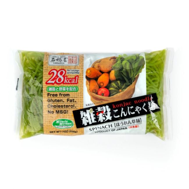 Fideo shirataki konjac de espinacas (ISHIBASHIYA) 200g