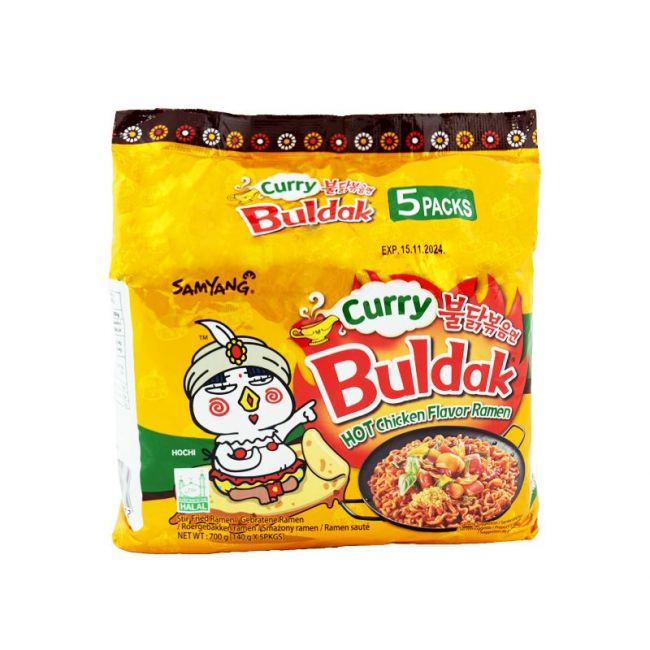 Pacote de macarrão instantâneo BULDAK sabor frango com curry picante (SAMYANG) 700g (5ux140g)