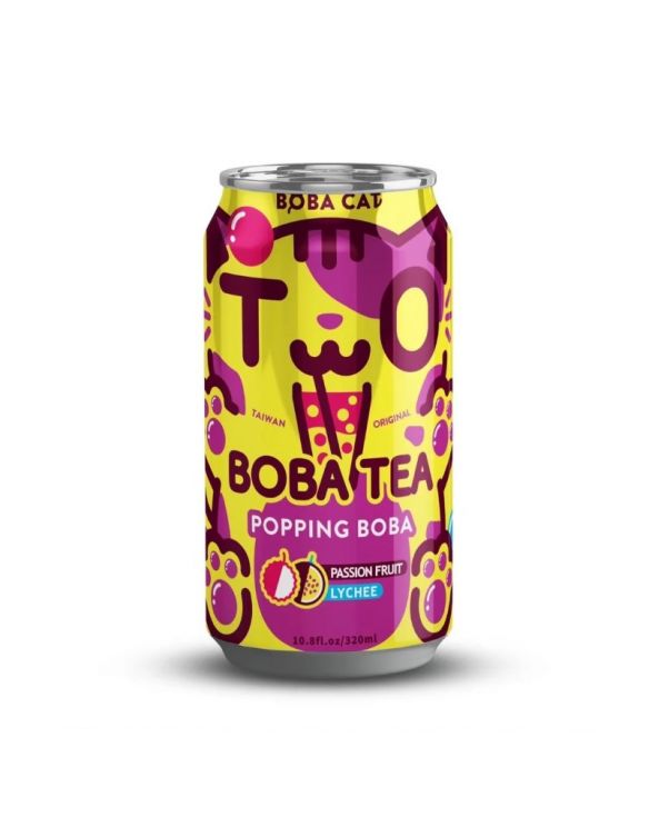 Bebida bubble tea sabor maracuyá y lychee (BOBA CAT) 320ml