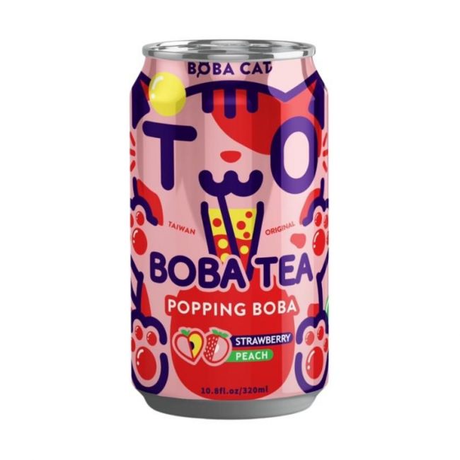 Bebida bubble tea sabor melocotón y fresa (BOBA CAT) 320ml