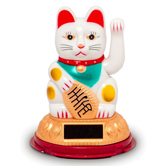 Figura solar: Gato de la suerte blanco 8cm